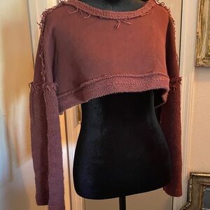 Free People Frayed Hem Cropped Sweater - Mauve